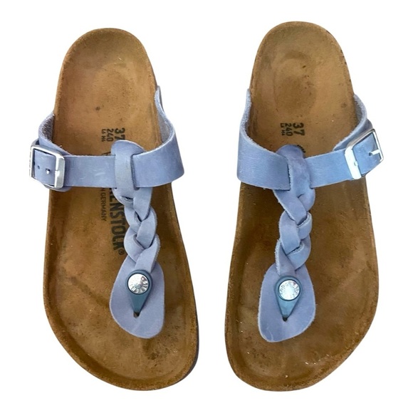 Birkenstock Gizeh Braided Oiled Leather Dusty Blue Sz 37 Regular - Picture 2 of 9